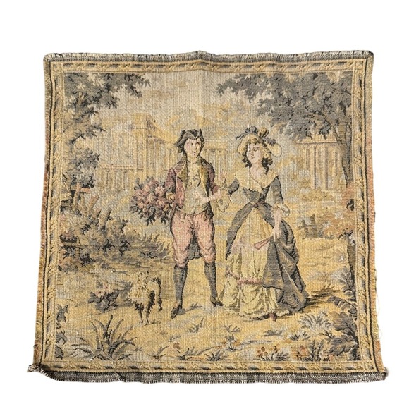 Vintage Other - Vintage Made in France Woven Tapestry Panel 18th Century Garden Scene 10x10